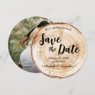 Invitation Tranche de bois coupée Photo personnalisée Mariage