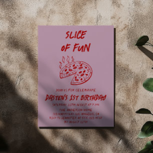 Invitation Tranche de Fun Pizza d'anniversaire minimal rouge