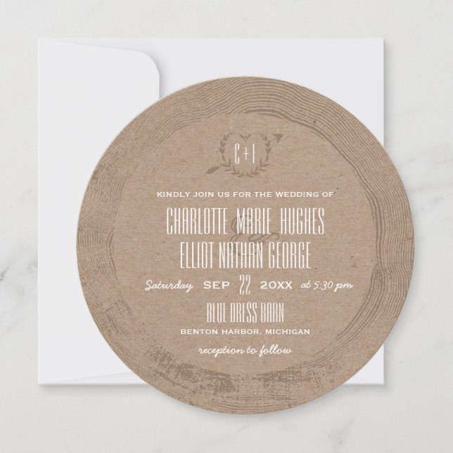 Invitation Tranche en bois rustique (Devant)