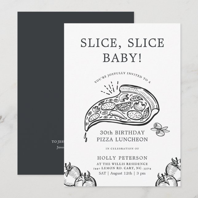 Invitation Trancher, Trancher bébé | Pizza Déjeuner d'anniver (Devant / Derrière)
