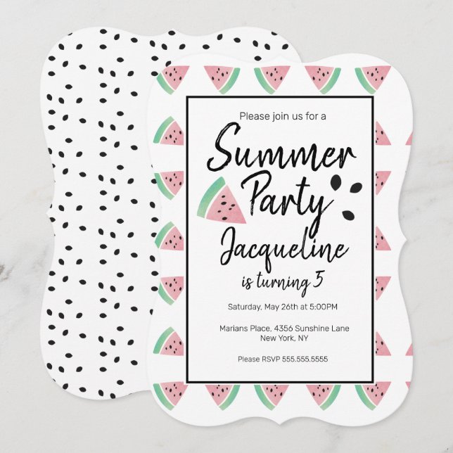 Invitation Tranches de pastèque et graines Fruité d'été Anniv (Devant / Derrière)