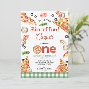 Invitation Tranches De Pizza Verte Moderne Plaid Pour Un 1er 
