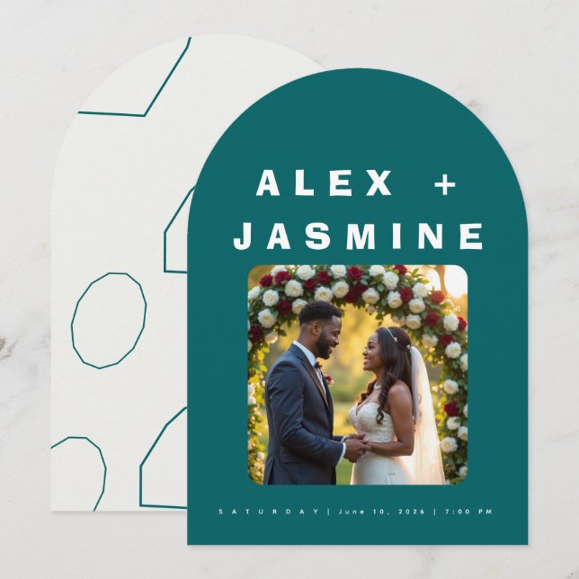 Invitation Transformative Teal Modern Arched Wedding  (Devant / Derrière)