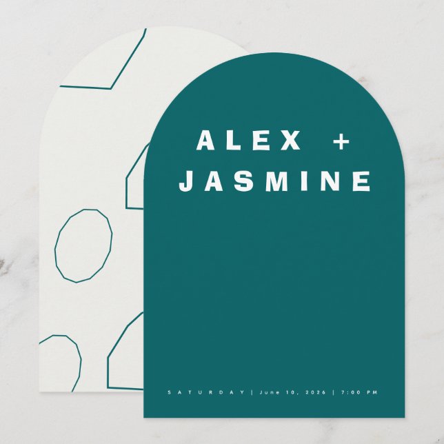 Invitation Transformative Teal Modern Arched Wedding  (Devant / Derrière)