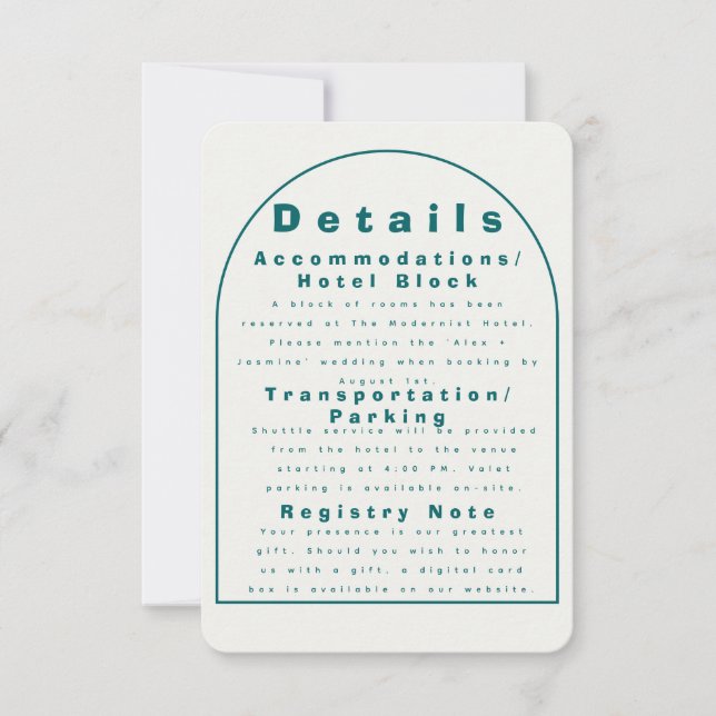Invitation Transformative Teal Modern Craft Wedding Details (Devant)