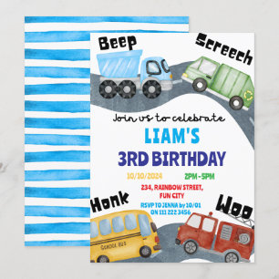 Invitation Transport Beep Screech Woo Boy Blue Anniversaire
