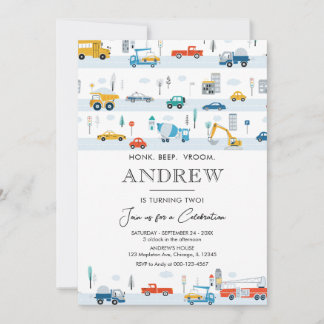 Invitation Transport Camions et voitures Garçon Anniversaire