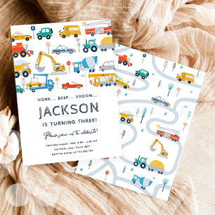 Invitation Transport City Voitures et Camion Boy Anniversaire