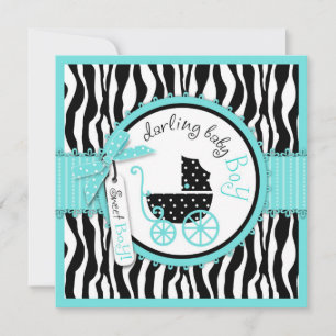 Invitation Transport de bébés, Baby shower Zebra Print & Turq