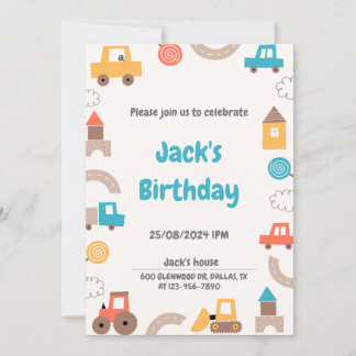 Invitation Transport Voitures et Camions Garçon fête d'annive
