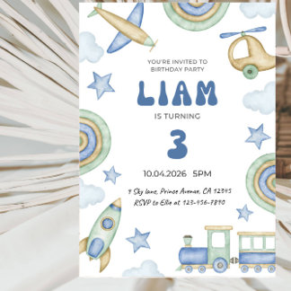 Invitation Transportation Themed Boy’s Birthday Party