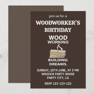 Invitation Travail du bois Marteau Woodworker Anniversaire Bo