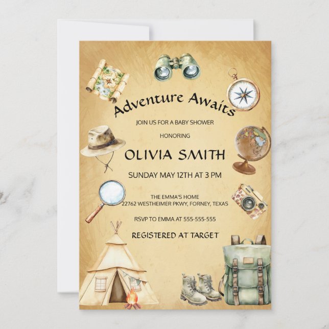 Invitation Travel Adventure attend un Baby shower neutre pour (Devant)