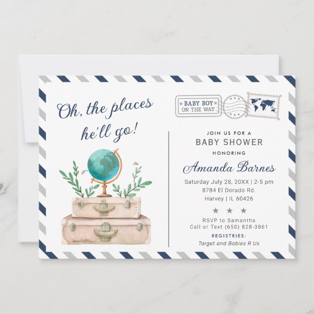 Invitation Travel Adventure Baby Boy Around the World Shower (Devant)