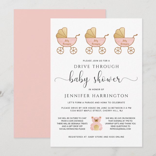 Invitation Traverser le transport de la douche pour bébés ros (Devant / Derrière)