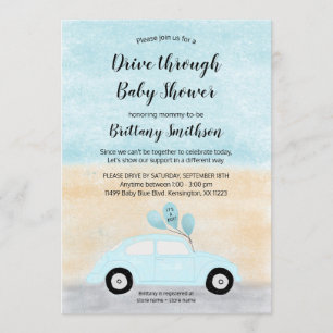 Invitation Traversez le baby shower de voiture bleu