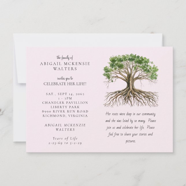 Invitation Tree of Life Deep Roots Pink Celebration of LIfe (Devant)