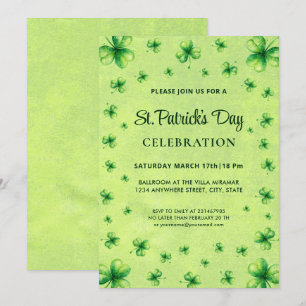 Invitation Trèfle aquarelle de la Saint-Patrick sur fond vert