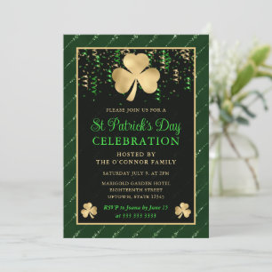 Invitation Trèfle élégant vert et or St Patrick's Day