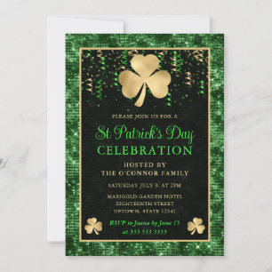 Invitation Trèfle élégant vert et or St Patrick's Day