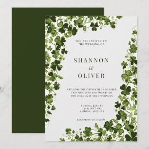 Invitation Trèfle stylisé irlandais feuillage touffu