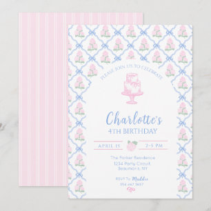 Invitation Trellis à Hydrangea Rose Vert et Ruban Bleu