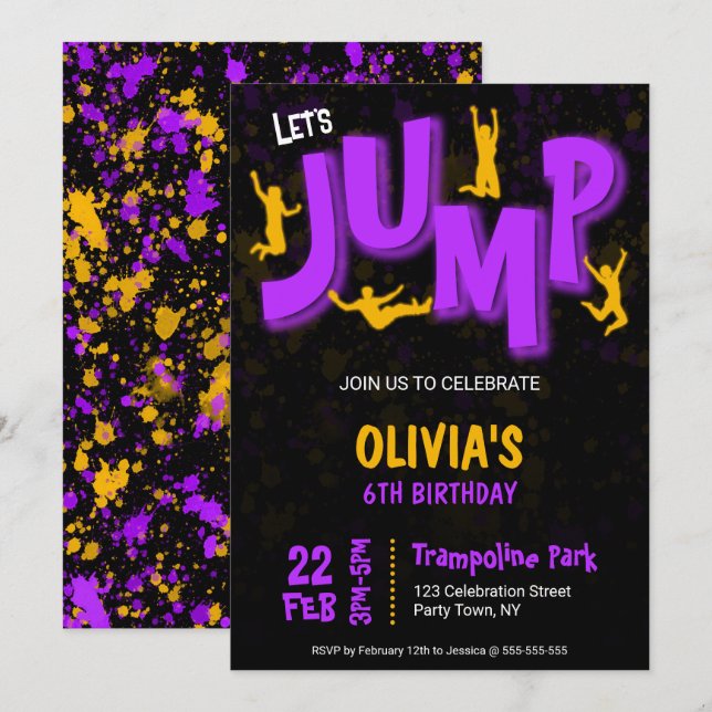 Invitation Tremplin de fête d'anniversaire peinture jaune vio (Devant / Derrière)