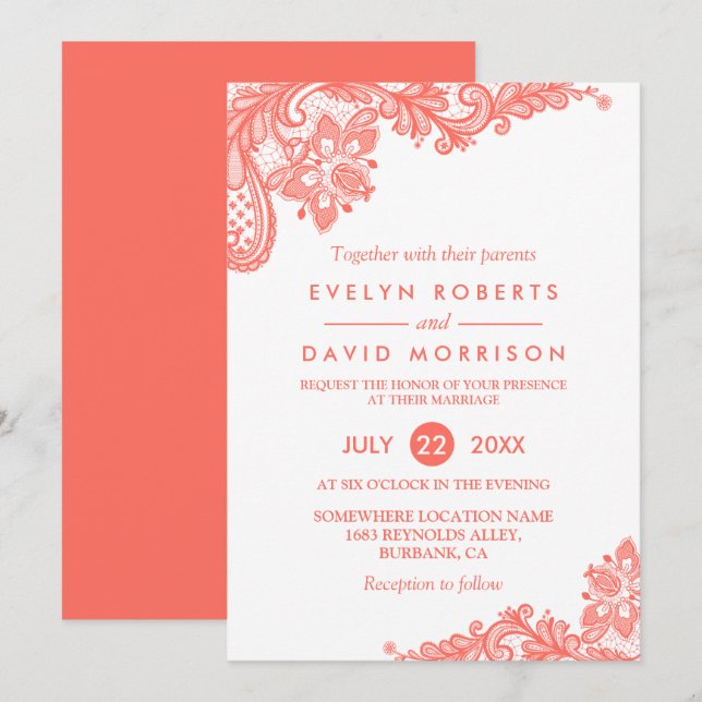 Invitation Trending Cora White Lace Floral Mariage (Devant / Derrière)