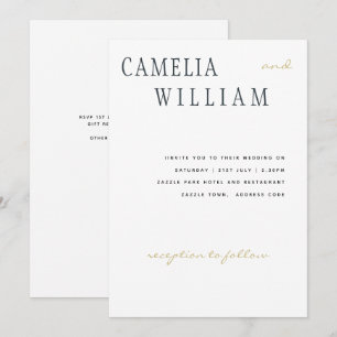 Invitation Trending Modern Mariage Midnight Blue Gold Texte