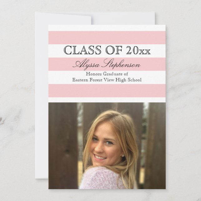 Invitation Trendsetter Pink Stripe Photo Graduation (Devant)