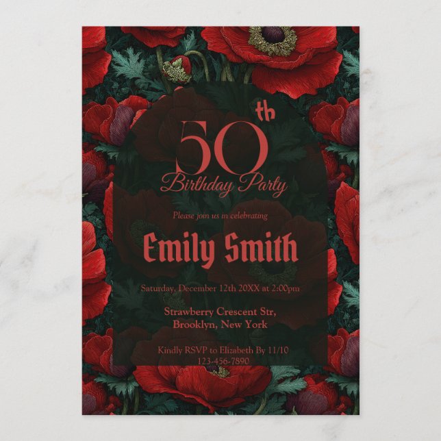 Invitation Trendy Anemones Aesthetic Women Birthday (Devant)