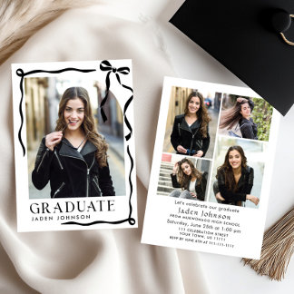 Invitation Trendy Black Bow Ribbon 5 PHOTO Graduation Party