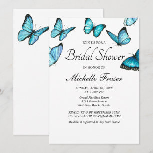 Invitation Trendy bleu aquarelle papillons nuptiale Douche