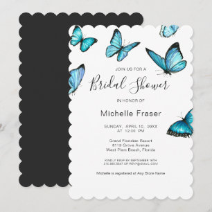 Invitation Trendy bleu aquarelle papillons nuptiale Douche