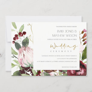 INVITATION TRENDY BLUSH ROSE BURGUNDY PROTEA MARIAGE FLORAL