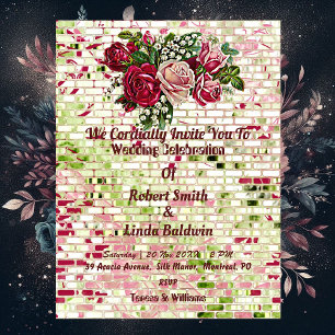 Invitation Trendy Bourgogne Rouge Rustique Rose Floral