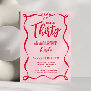 Invitation Trendy Coquette Rouge Bonjour Trente 30ème