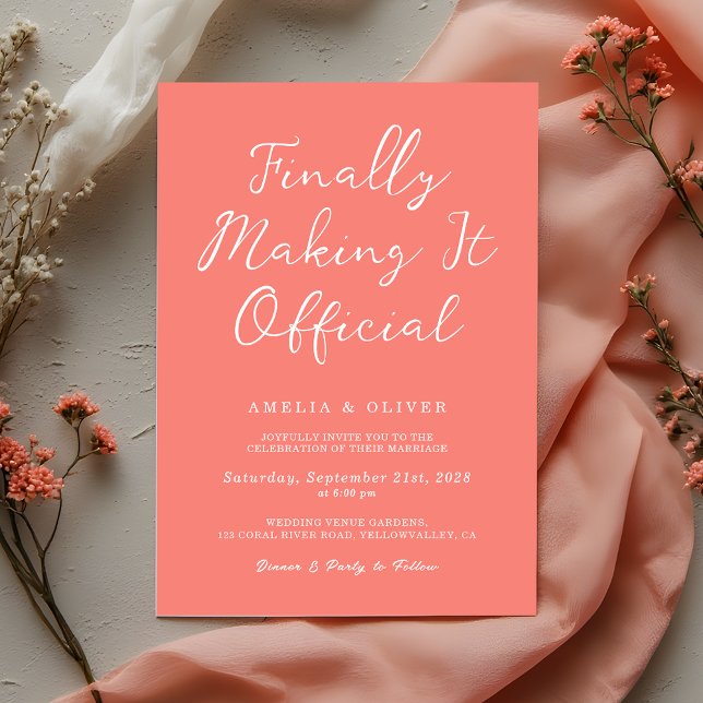 Invitation Trendy Coral Pink Script calligraphy Modern Weddin (Créateur téléchargé)
