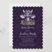 Trendy Damask Purple Dragon Girl Baby shower garço