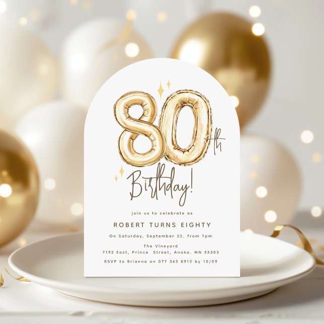 Invitation Trendy Gold Eighty Balloons 80th Birthday Party (Créateur téléchargé)