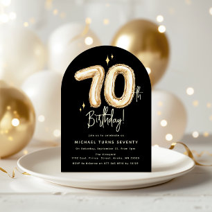 Invitation Trendy Gold Seventy Balloon Fête d'anniversaire 70