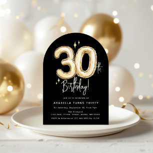 Invitation Trendy Gold Thirty Ballons Fête d'anniversaire 30 
