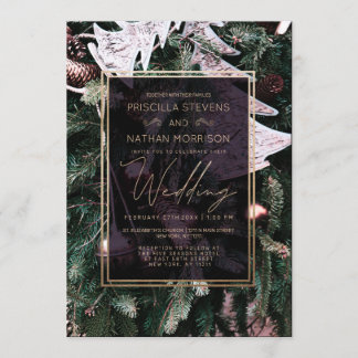 Invitation Trendy hiver Arbre de Noël Gold Mariage frontalier
