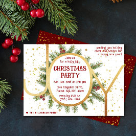 Invitation Trendy Joy Pine Boughs Wreath Christmas Party