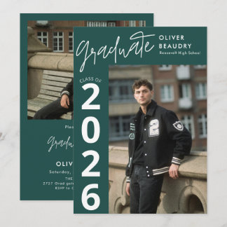 Invitation Trendy Modern Calligraphy Photo Graduation Party