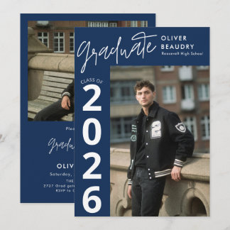 Invitation Trendy Modern Calligraphy Photo Graduation Party