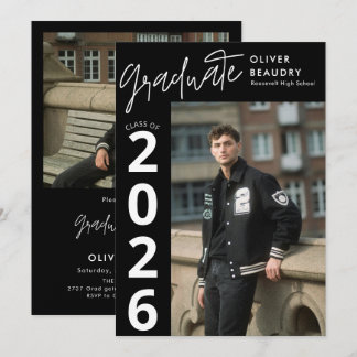 Invitation Trendy Modern Calligraphy Photo Graduation Party