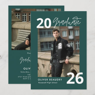Invitation Trendy Modern Calligraphy Photo Graduation Party I