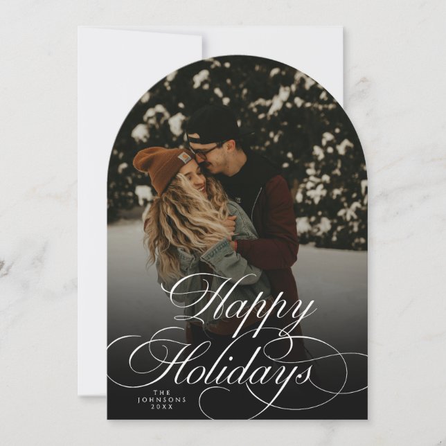 Invitation Trendy Modern Script & Arch 1 Photo Christmas Card (Devant)
