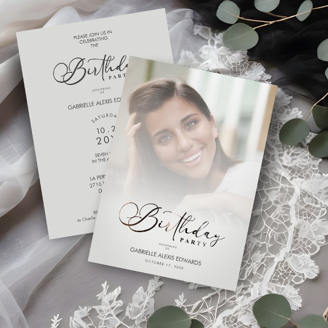 Invitation Trendy Modern Transparency Overlay Vellum Effect  (Trendy Modern Transparency Overlay Vellum Effect Custom Photo Birthday Card Invitation with Envelope)